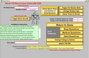 Star Cruiser Game setup screen